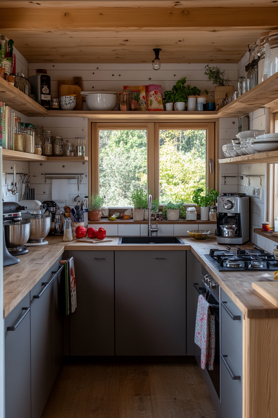 Open shelving in a tiny home