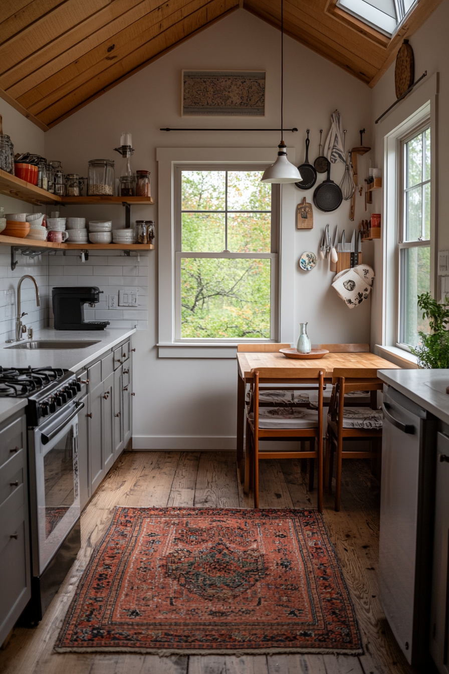 Hooks for hanging kitchen items in a tiny home