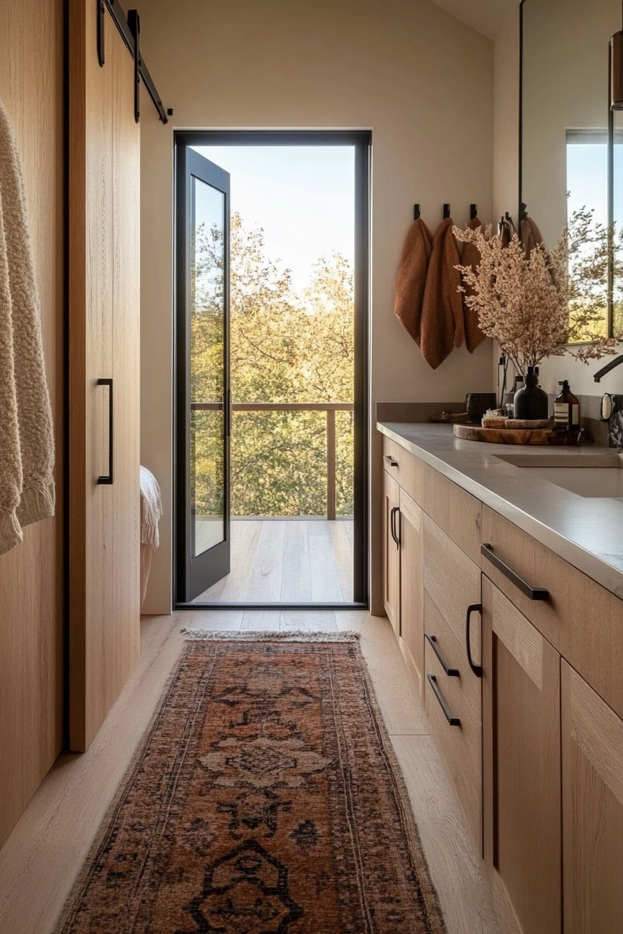 Pocket doors in a tiny home bathroom