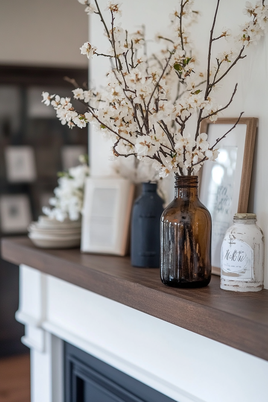Budget-friendly mantel with repurposed decor