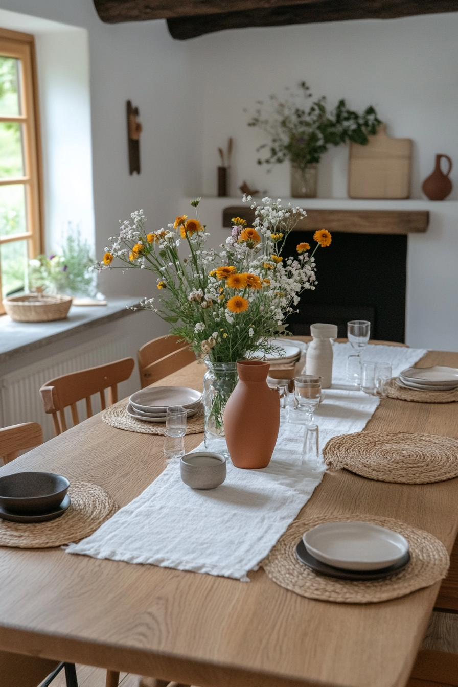 Handcrafted items like pottery, textiles, and furniture in home decor