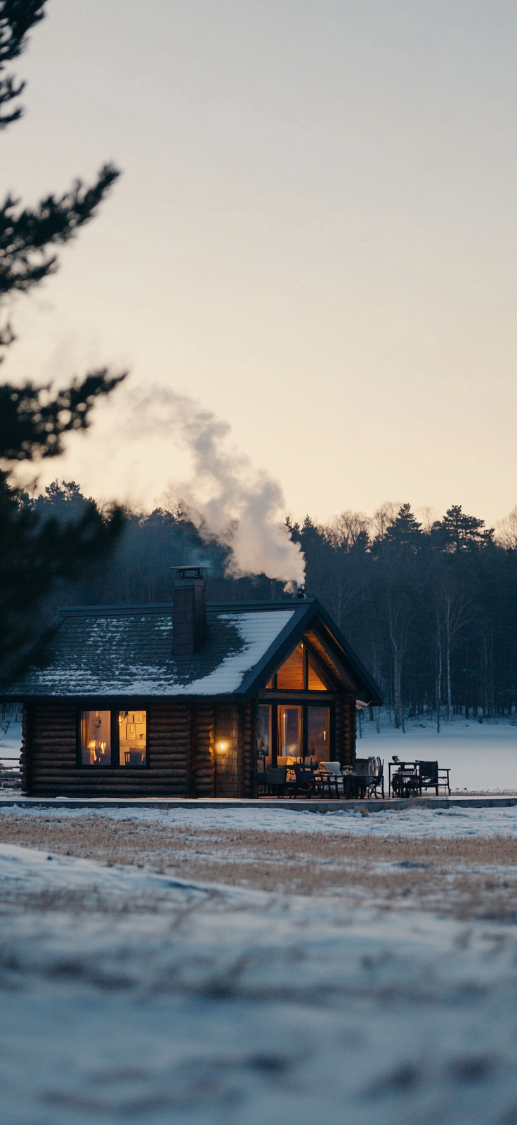cozy cabin covered in snow