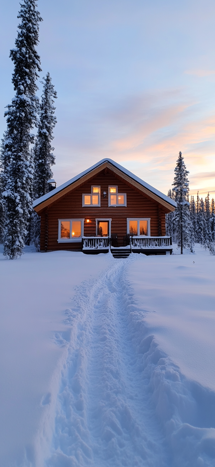 snow-covered cabin nestled in a winter landscape