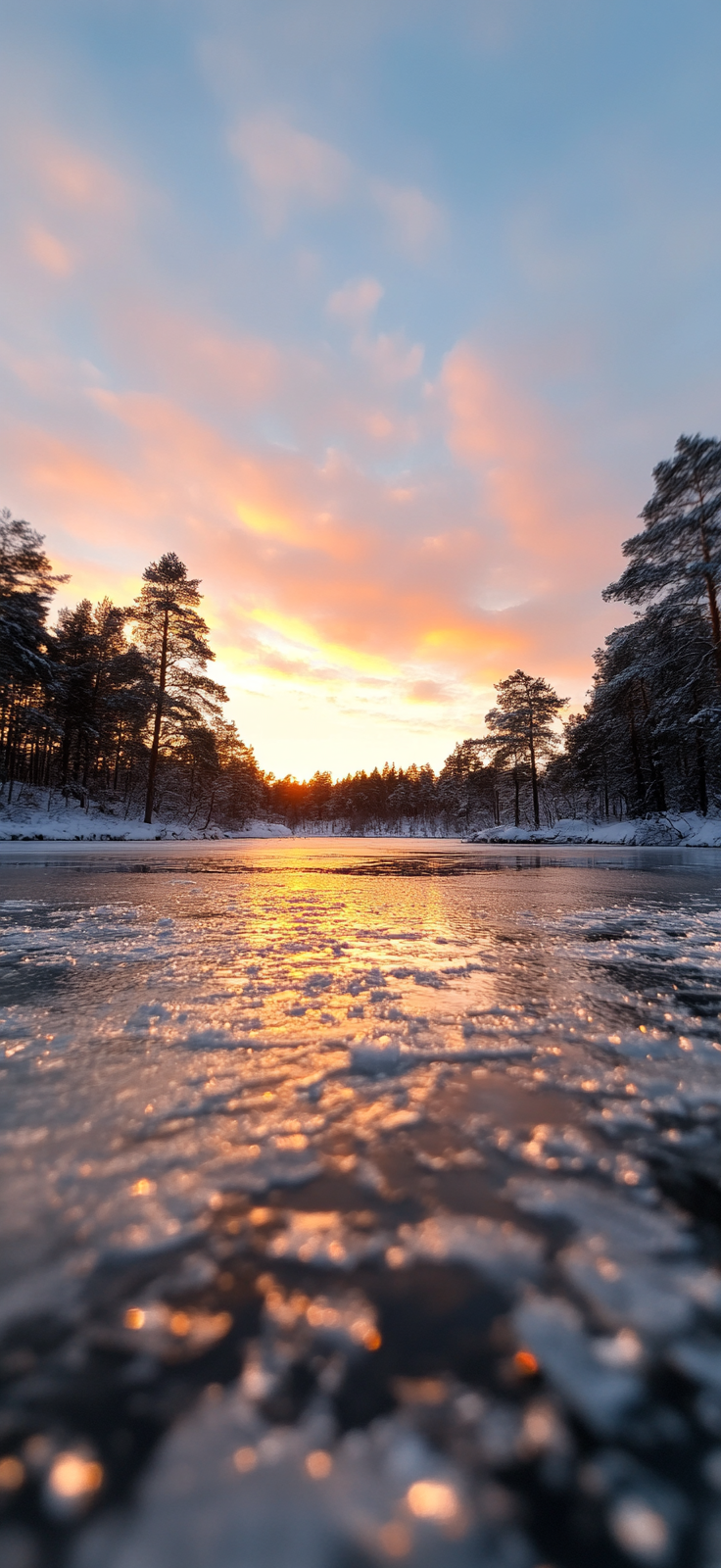 winter lake with pastel skies