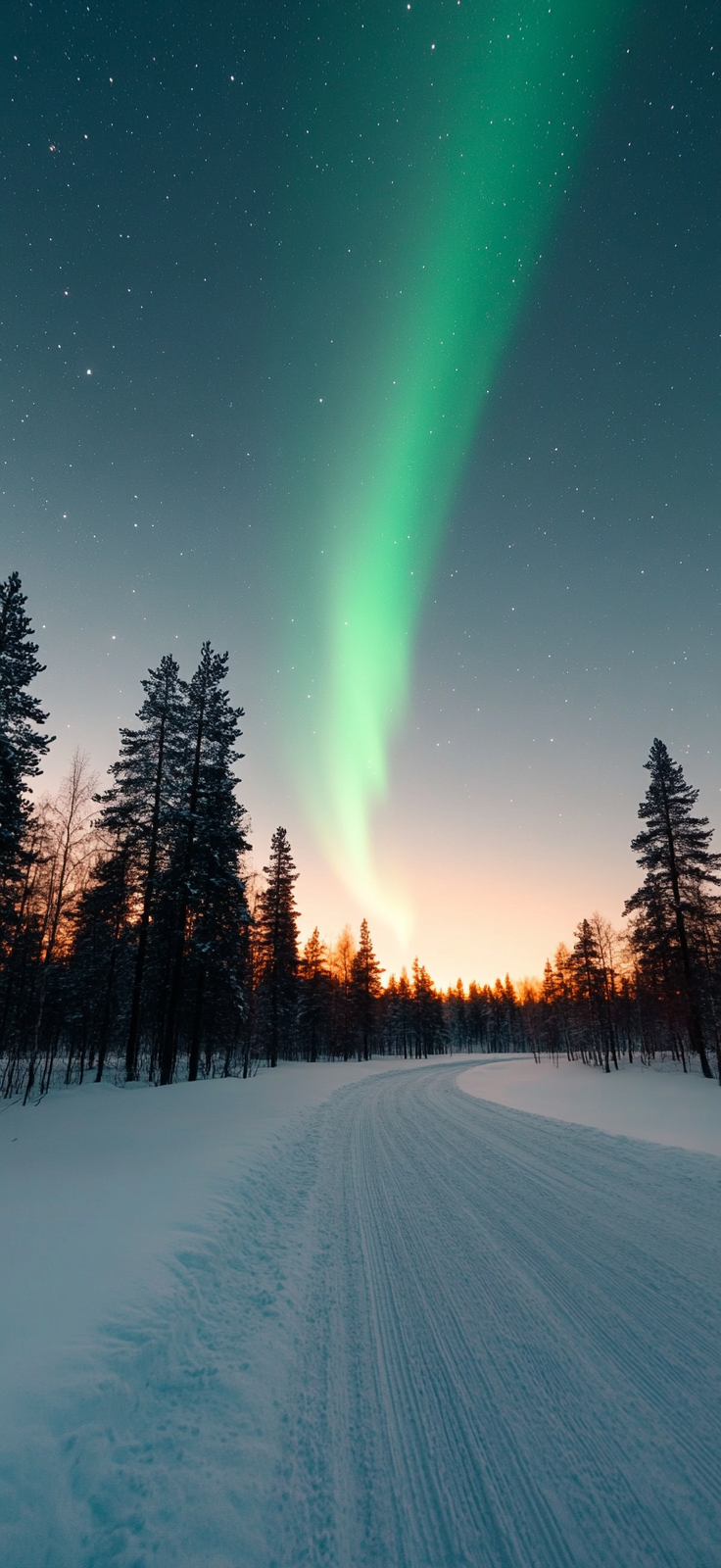 snowy winter night with Northern Lights