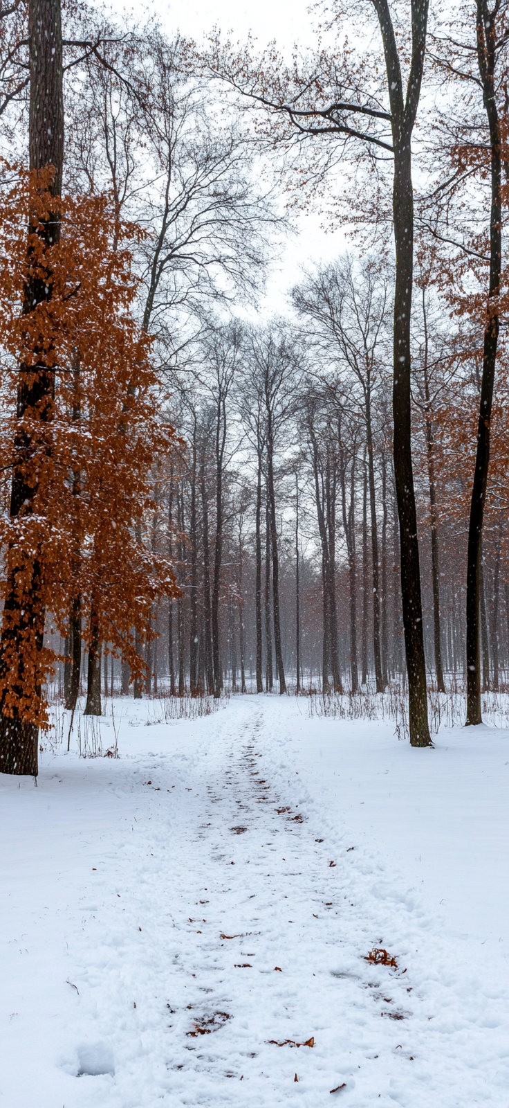 peaceful snow-covered forest pathway