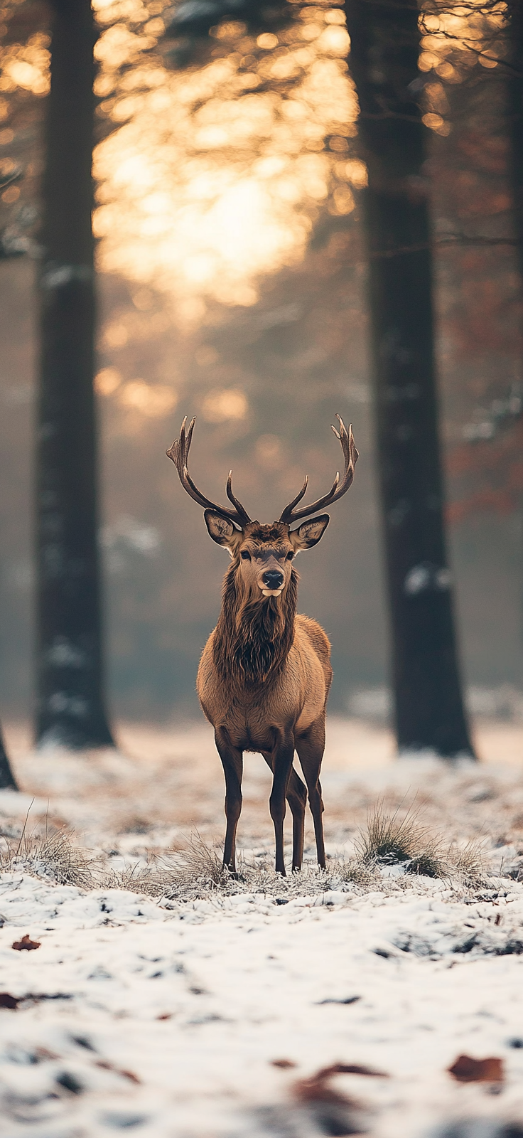 majestic deer standing in snow-covered forest
