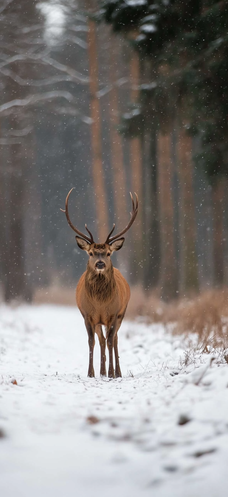 deer standing in a snowy field