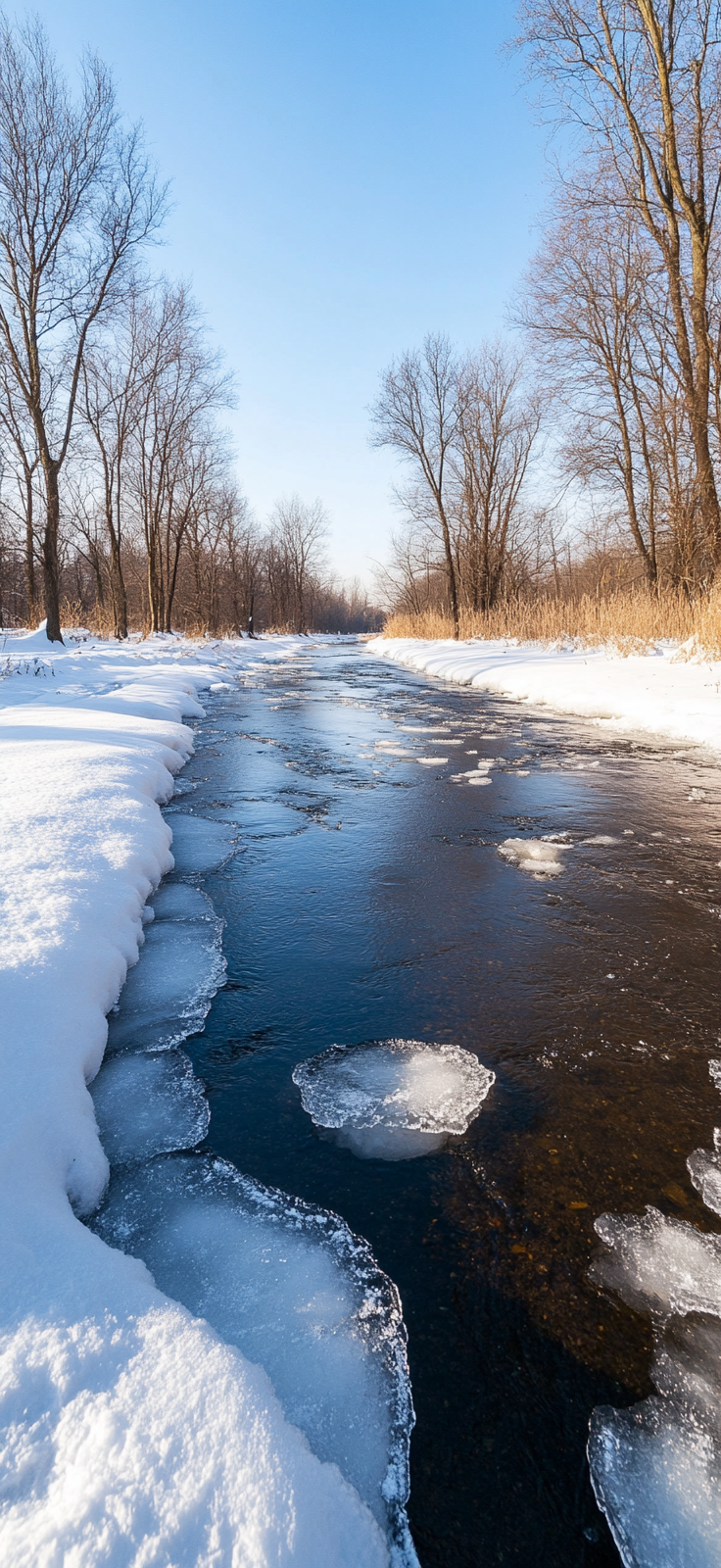 icy river in a snow-covered landscape