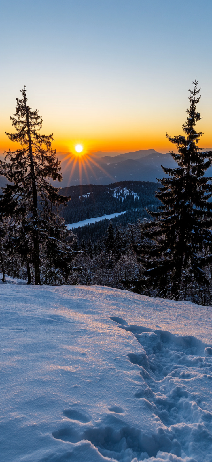 pastel skies over snow-covered landscape