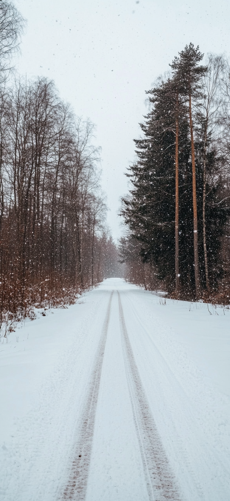 snow-covered forest at dawn