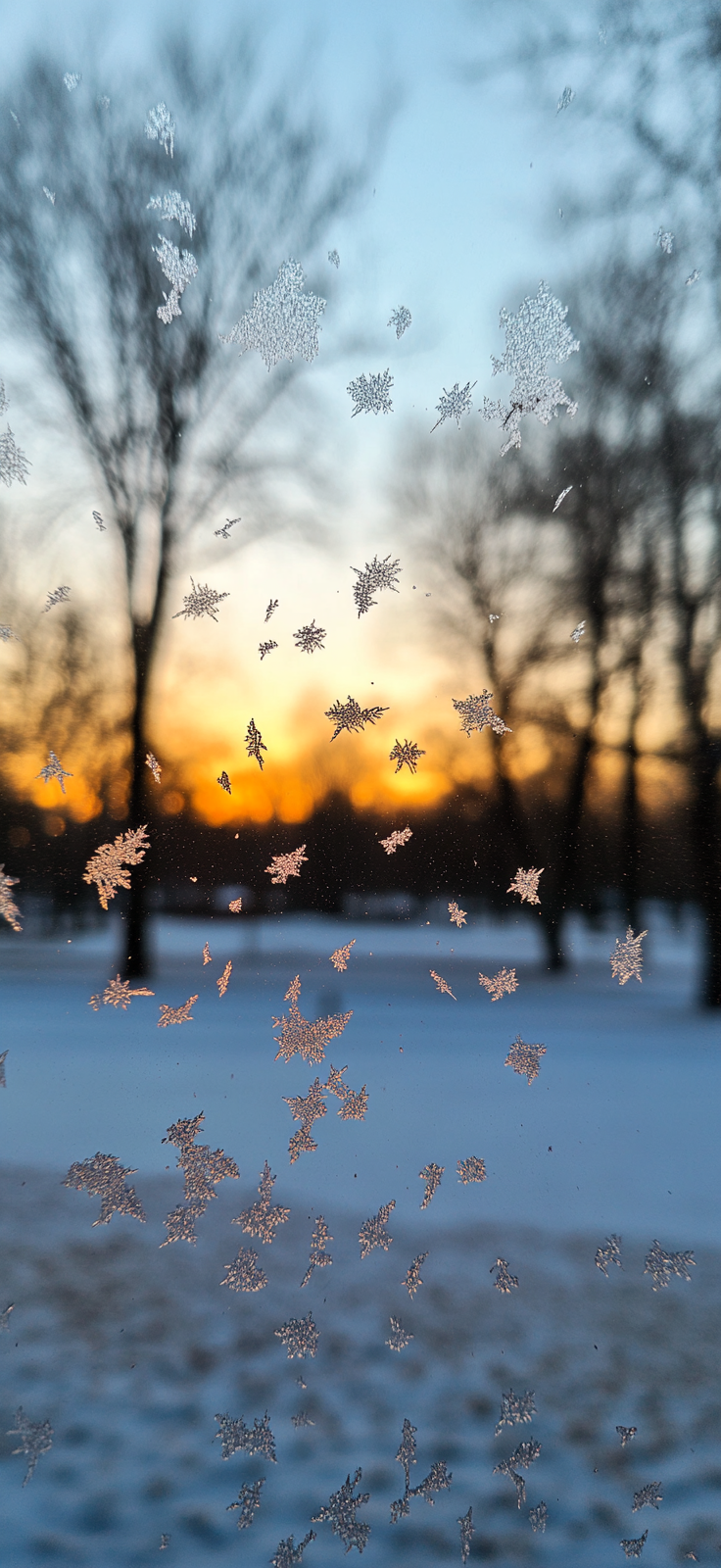 delicate snowflakes on frosty windowpane