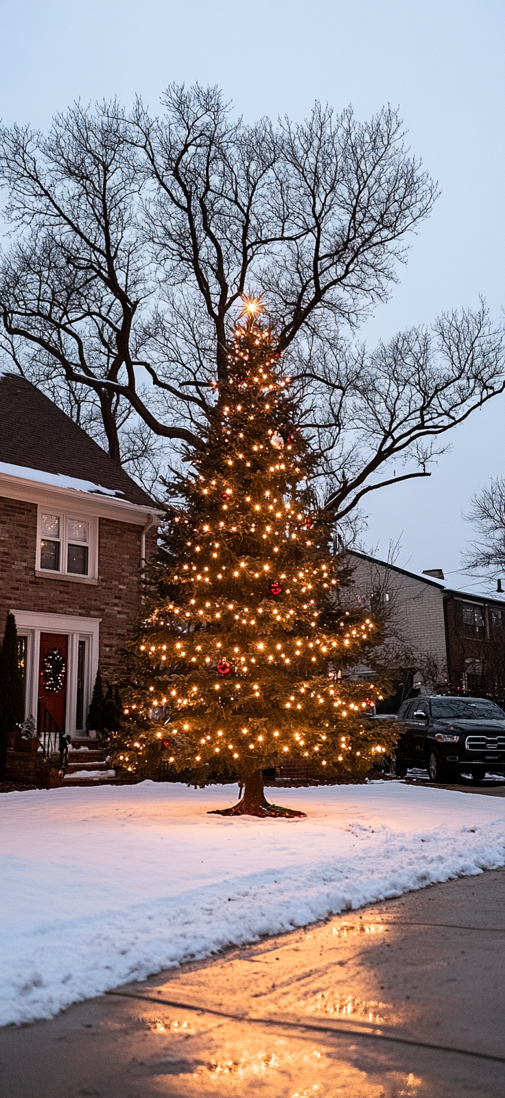 Christmas tree covered in snow
