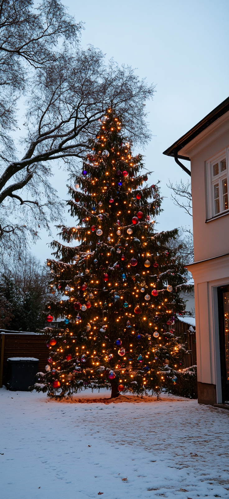 decorated Christmas tree in the snow