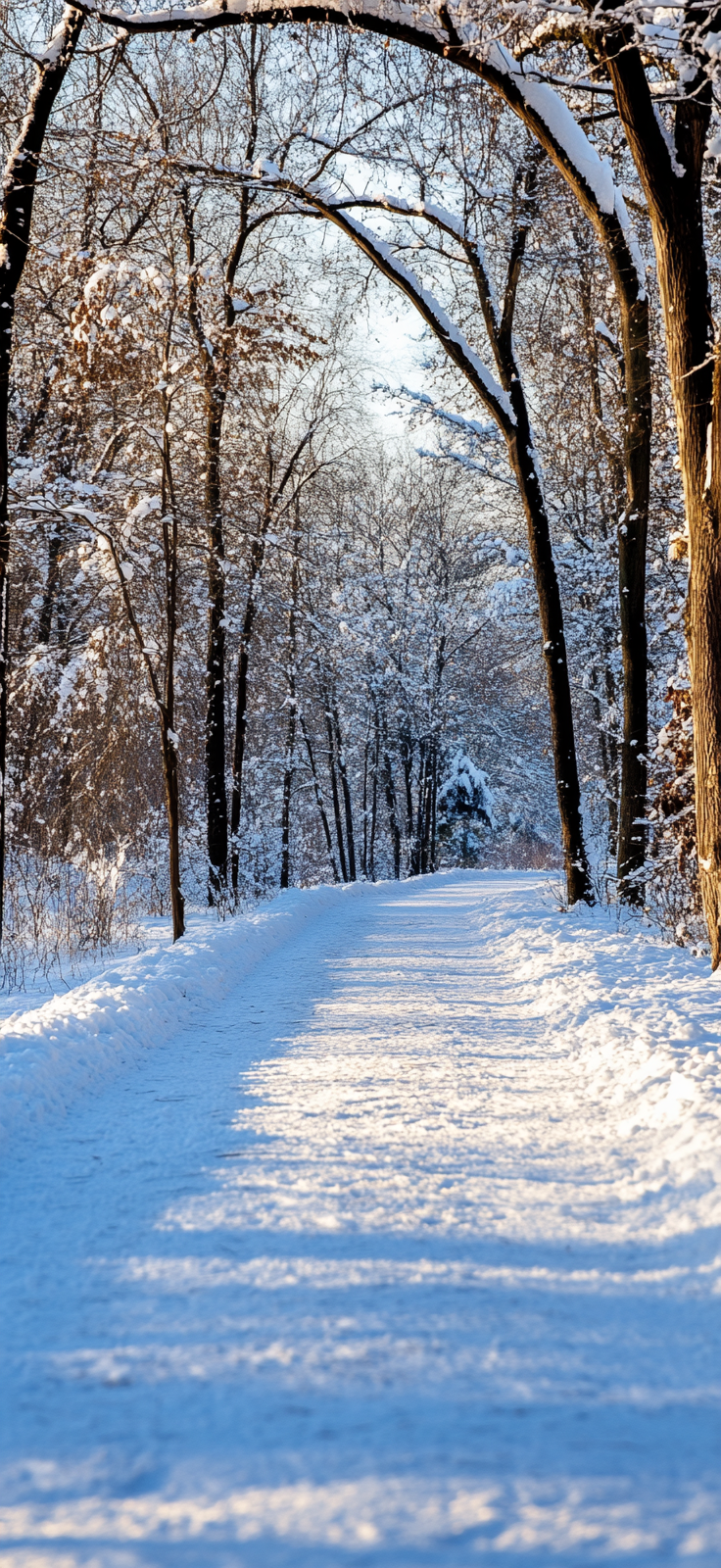 snow-covered pathway through winter forest