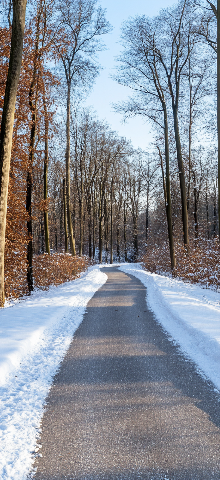 wintery forest pathway covered in snow