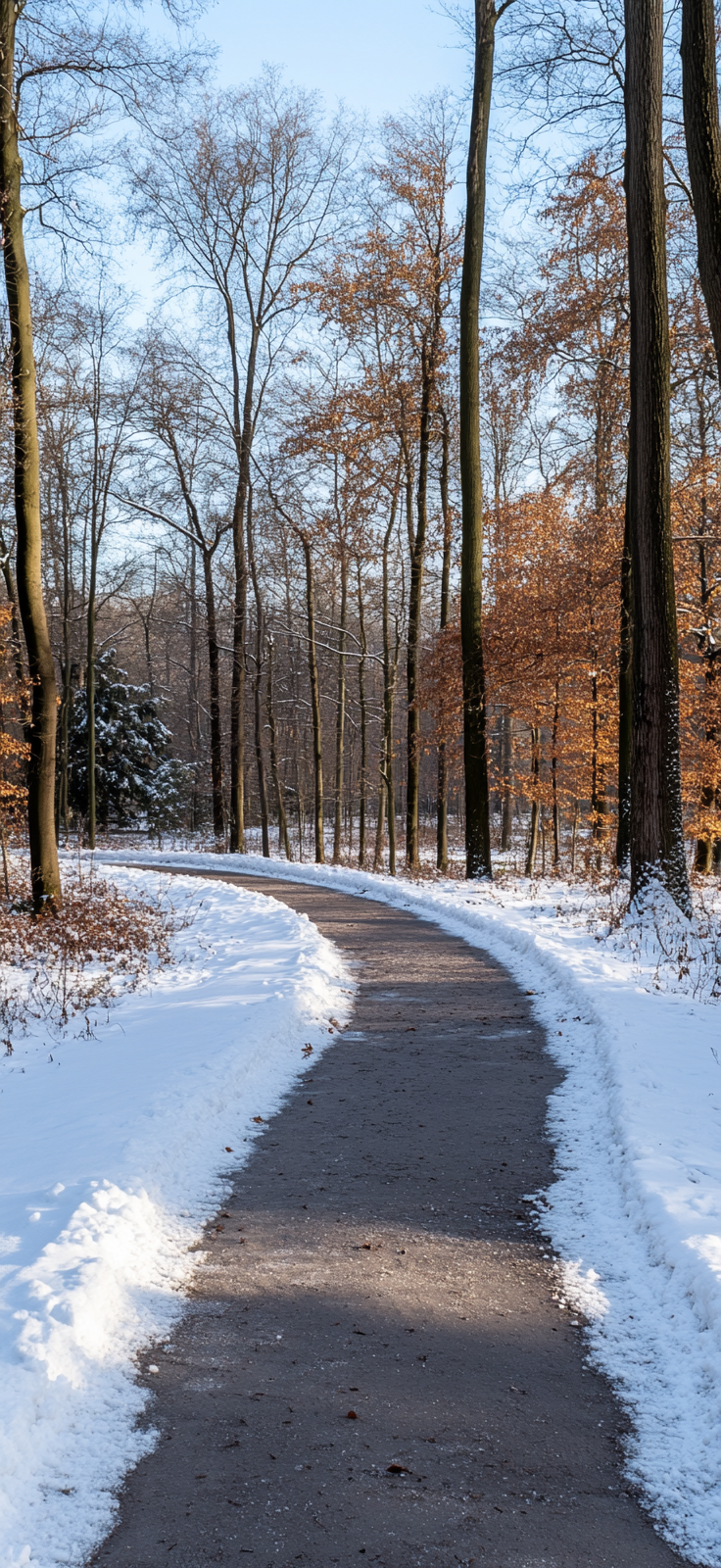 peaceful snow-covered path in the forest