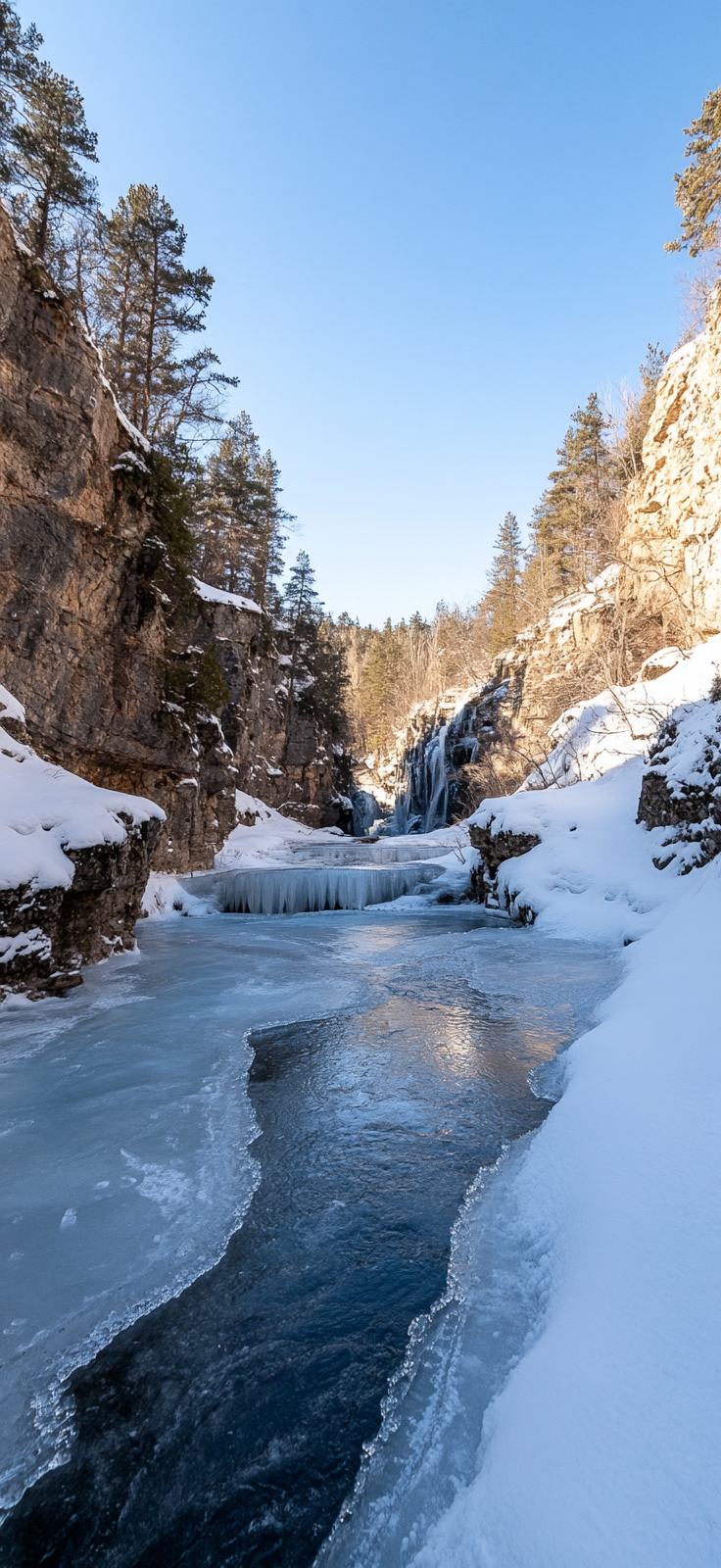 majestic frozen waterfall in winter