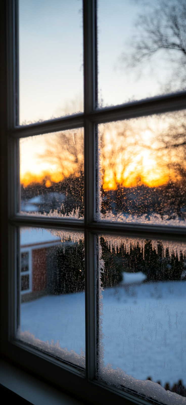 close-up of ice patterns on a window