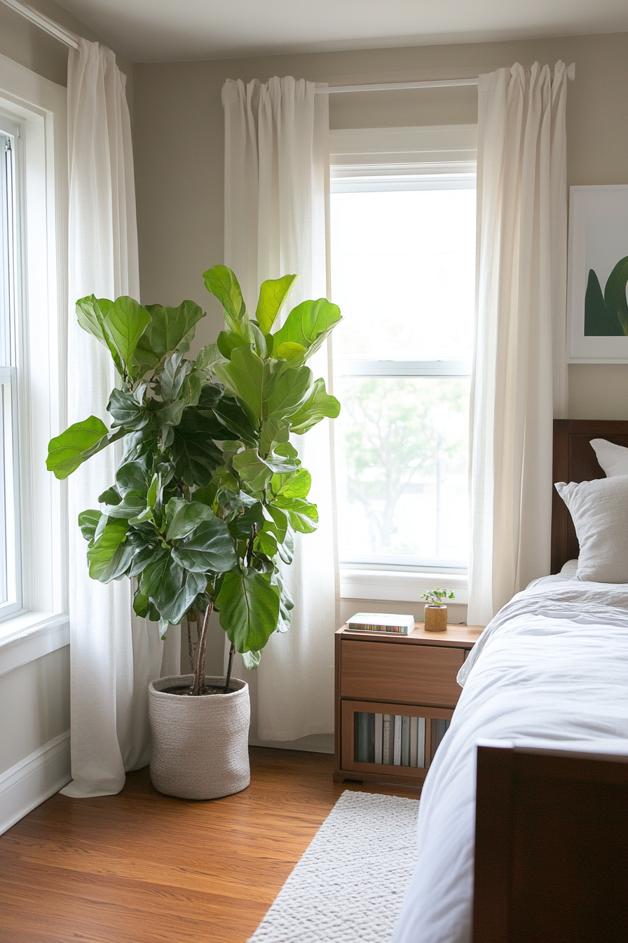 Large fiddle leaf fig corner plant