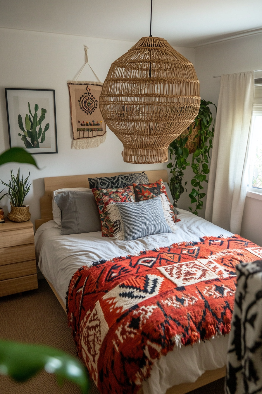Close-up of rattan pendant light