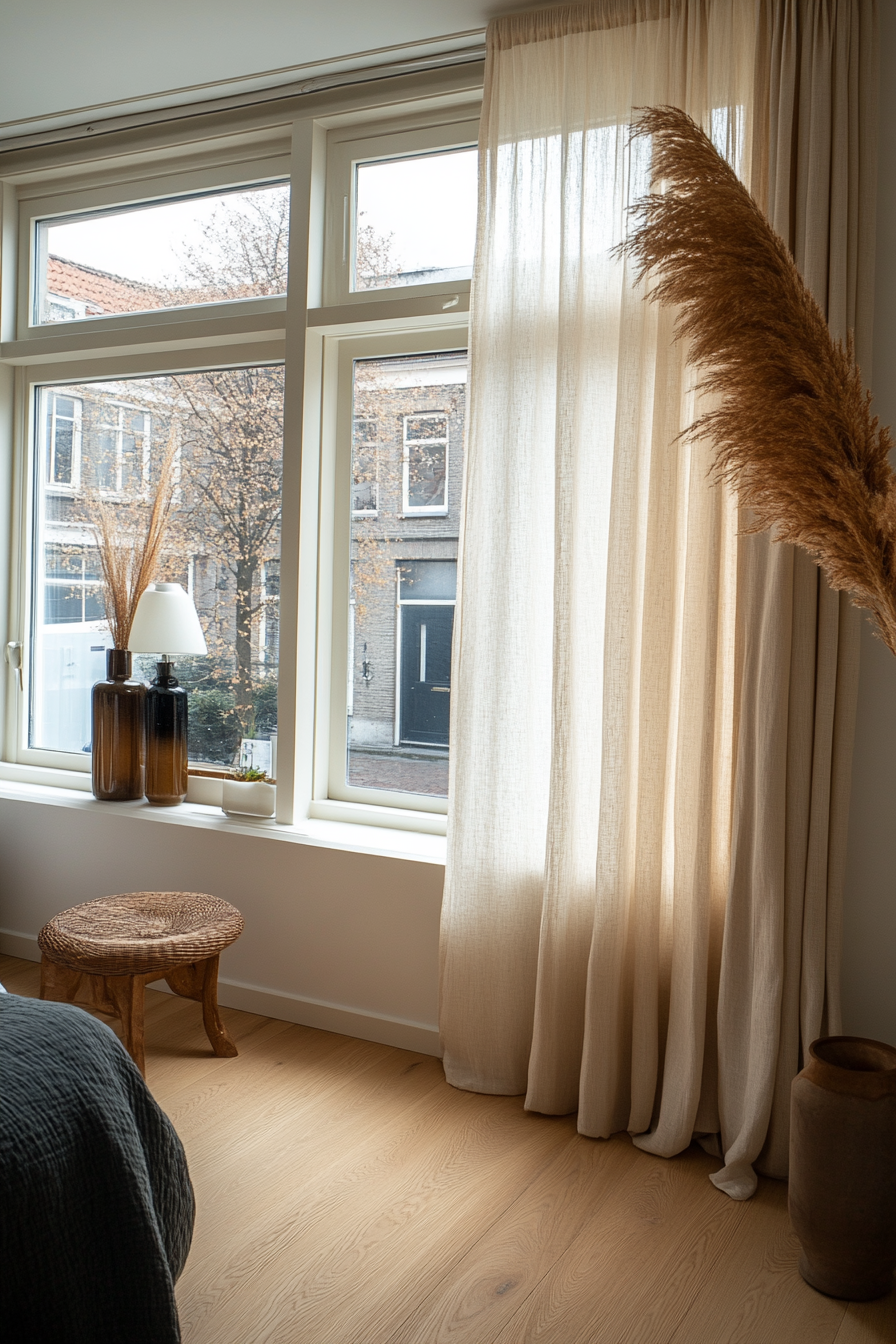 Close-up of sheer linen curtains in natural light