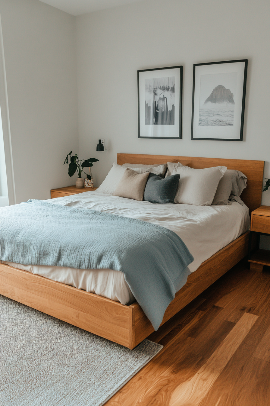 Minimalist wooden platform bed frame