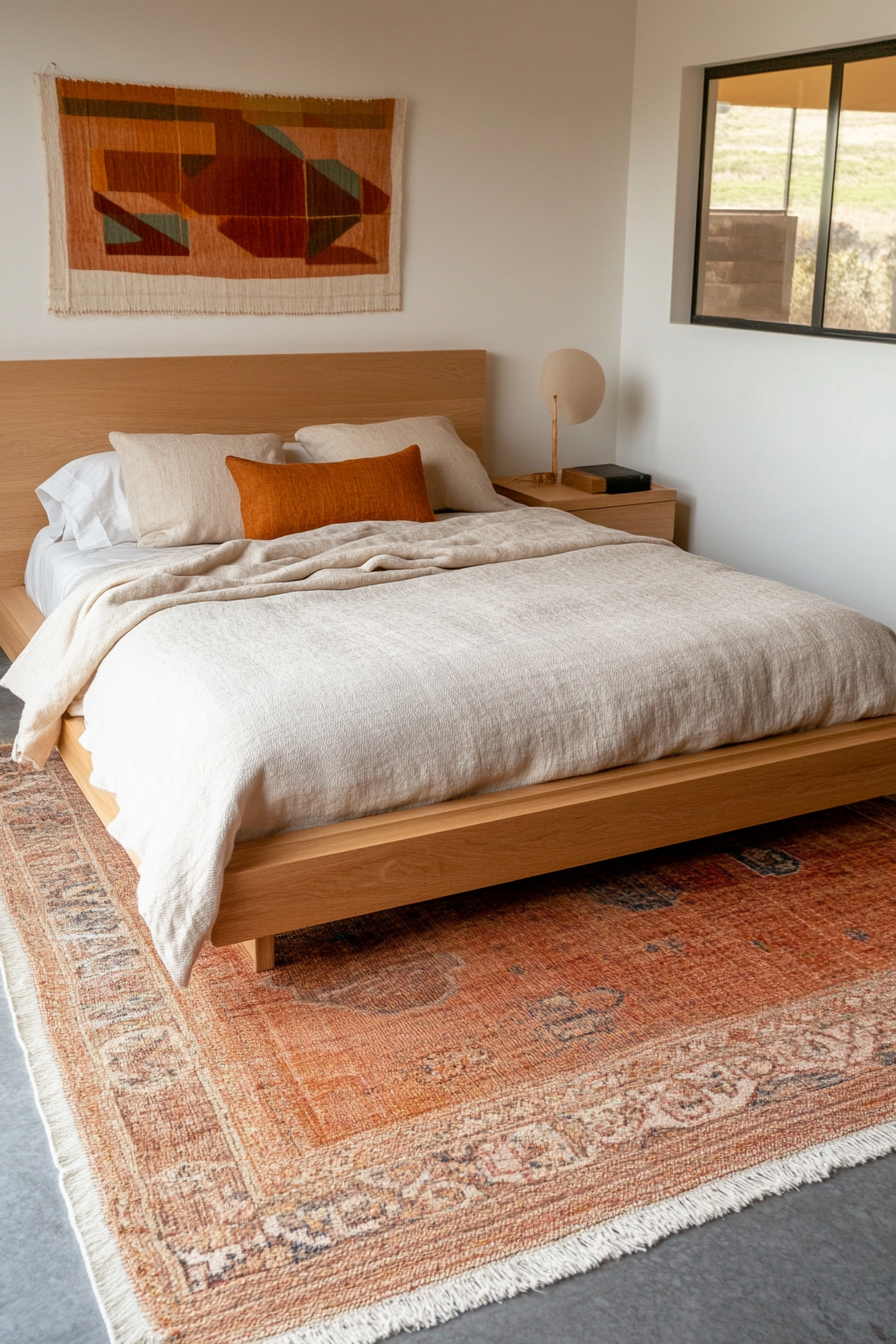 Close-up of minimalist platform bed frame