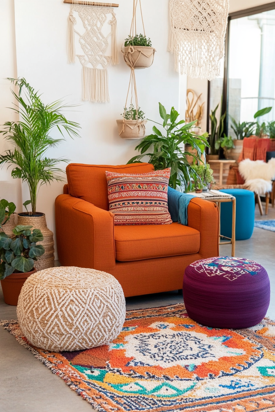 Eclectic textures and colors in boho spaces