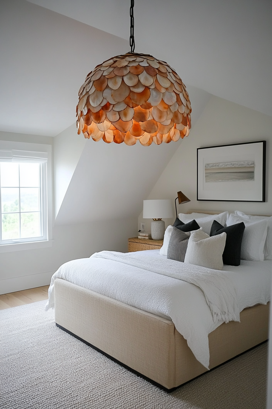 Coastal-inspired capiz shell chandelier with natural elegance.