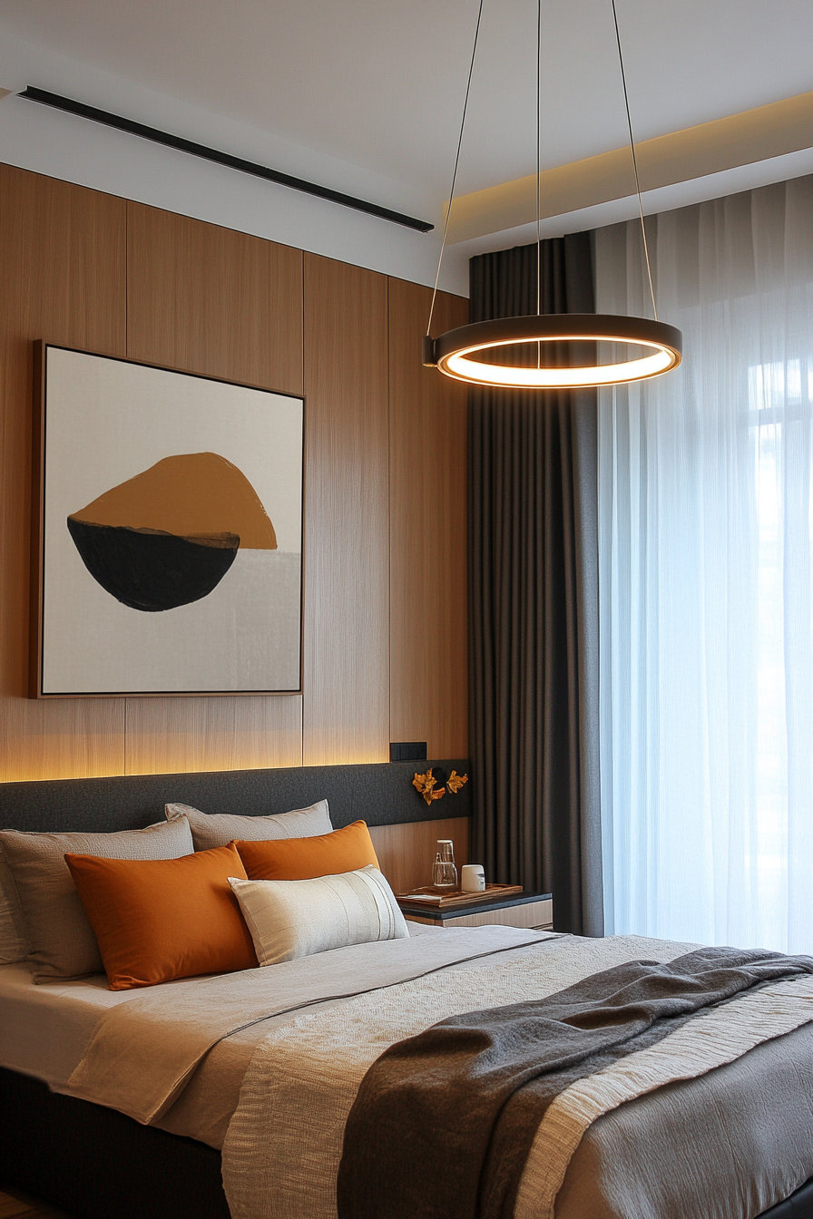 Minimalist LED ring chandelier with sleek design.