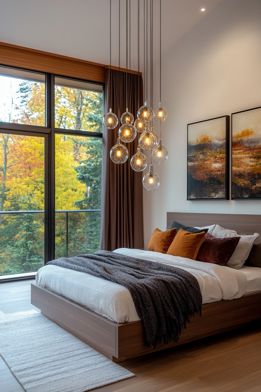 Cascading glass bubble pendant light with a modern design.