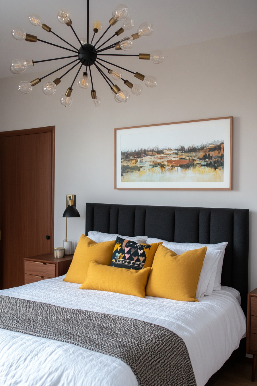 Starburst sputnik chandelier with mid-century modern aesthetics.