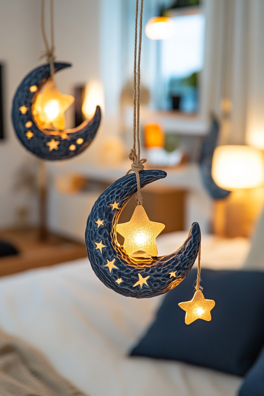 Celestial moon and stars pendant chandelier for a dreamy ambiance.