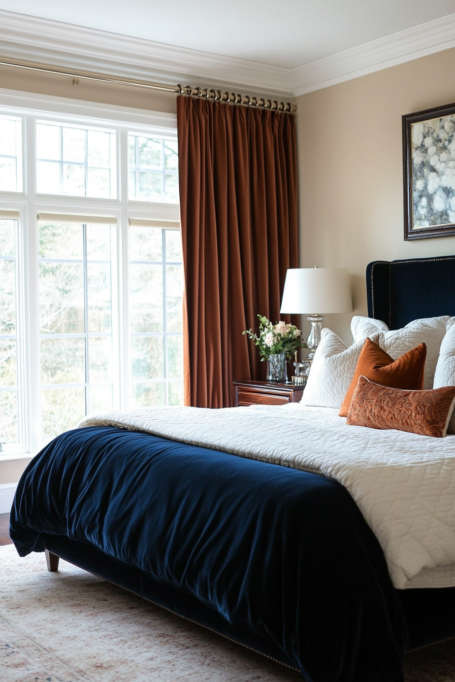 Rich velvet curtains styled with crystal accents