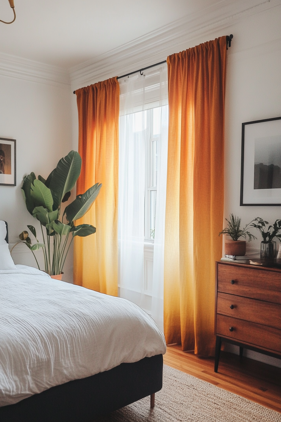 Bold and vibrant bedroom with ombre curtains