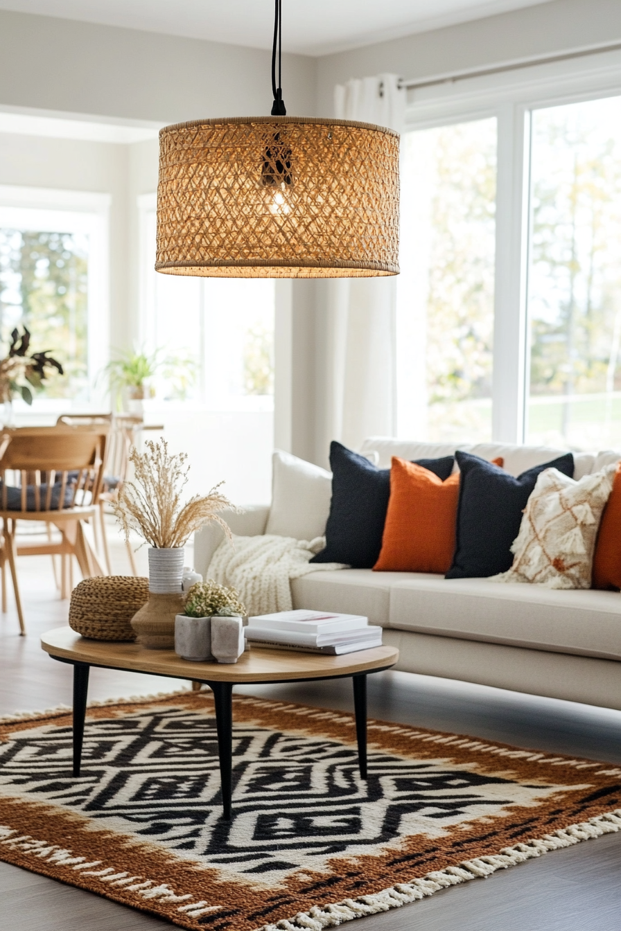 Pendant light with natural fiber shade