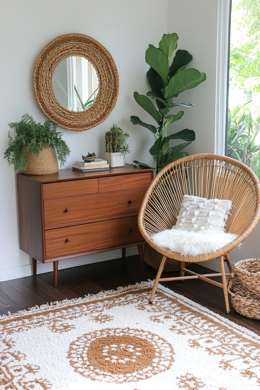 Budget-friendly wicker chair with warm-toned stain
