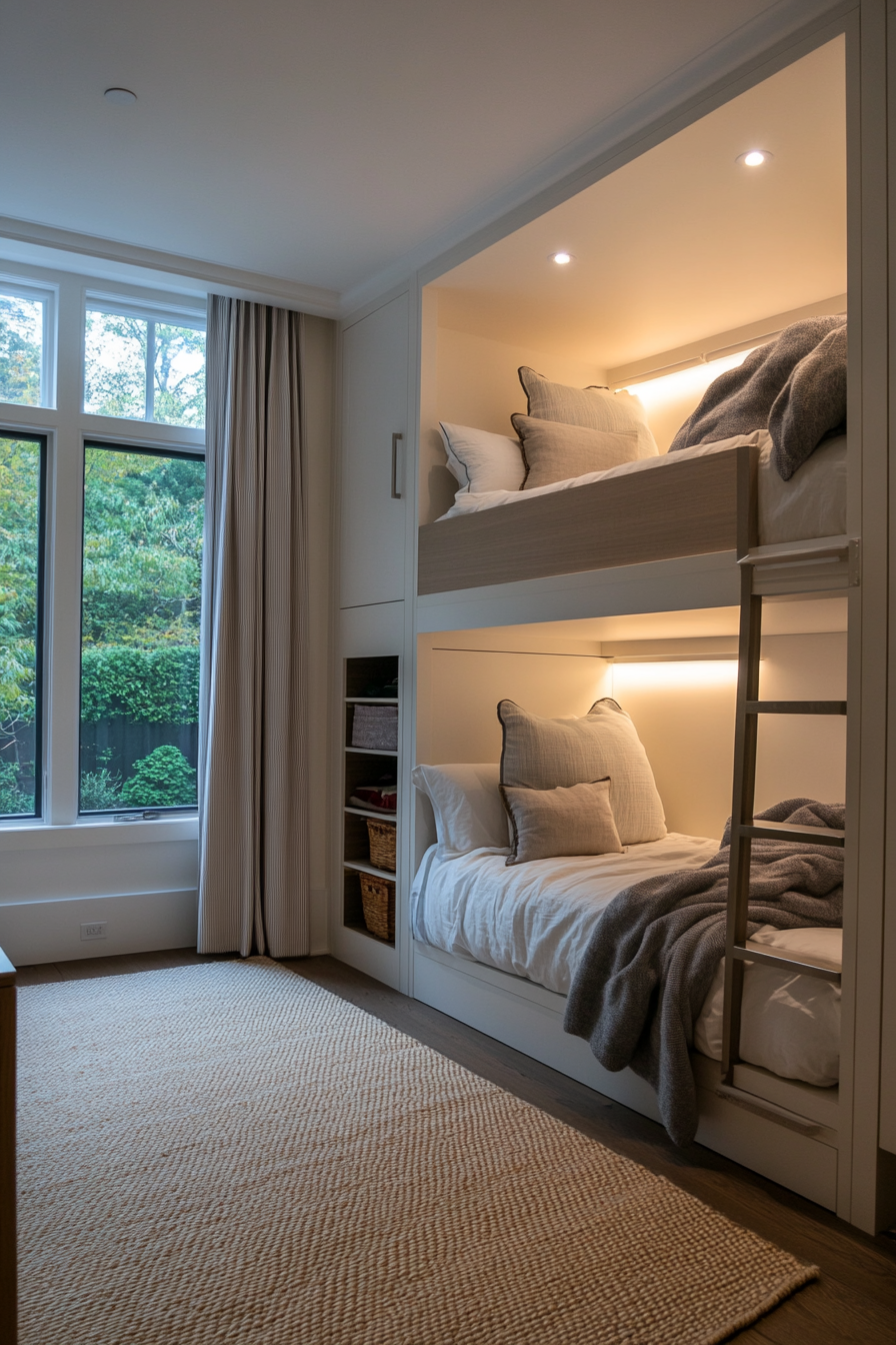 Murphy-style bunk beds folded into the wall for flexible space