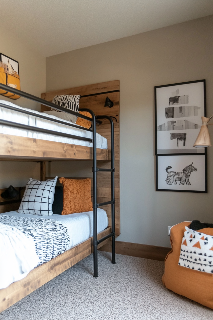 Bunk beds with a stylish industrial pipe ladder system
