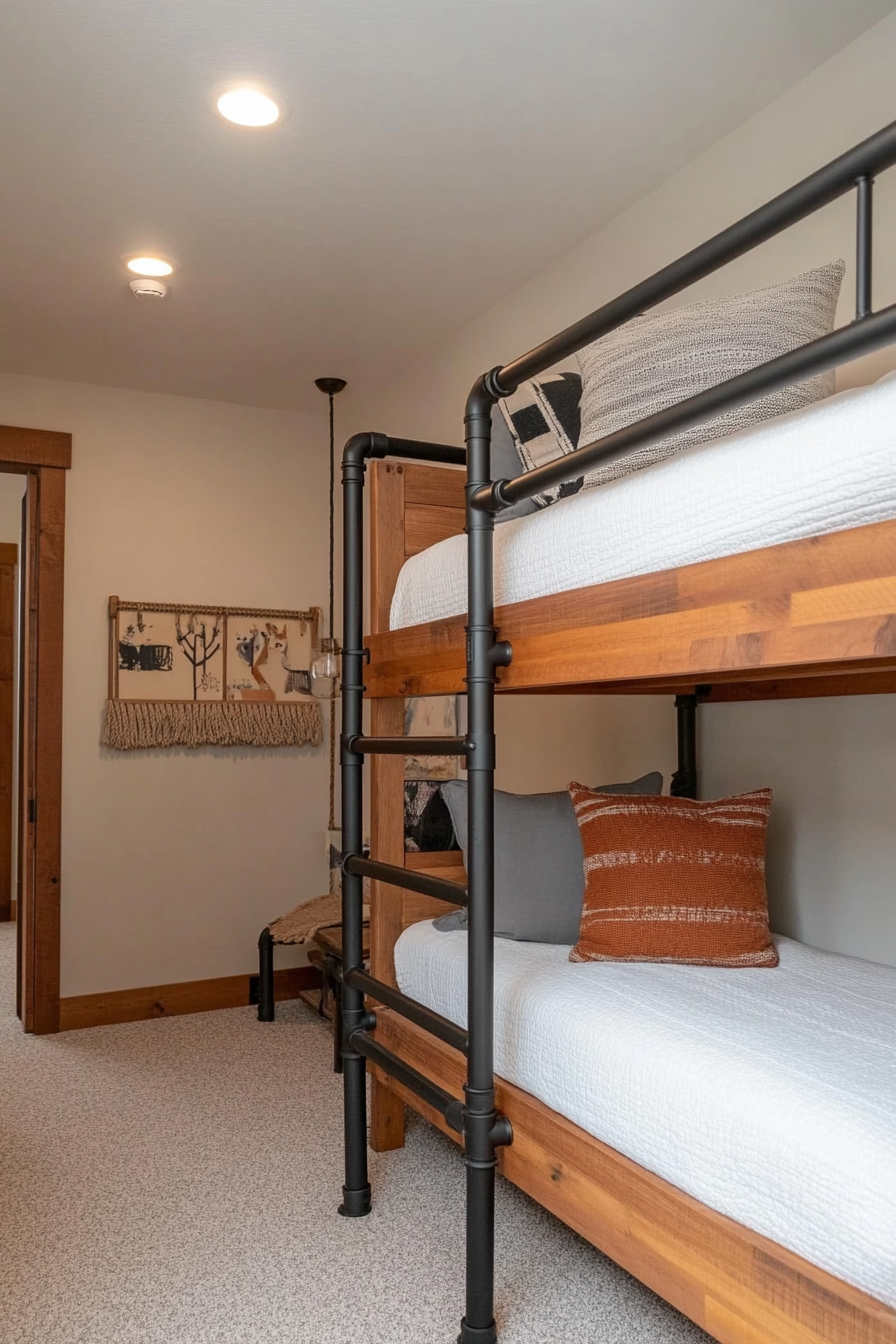 Close-up of an industrial pipe ladder for bunk beds