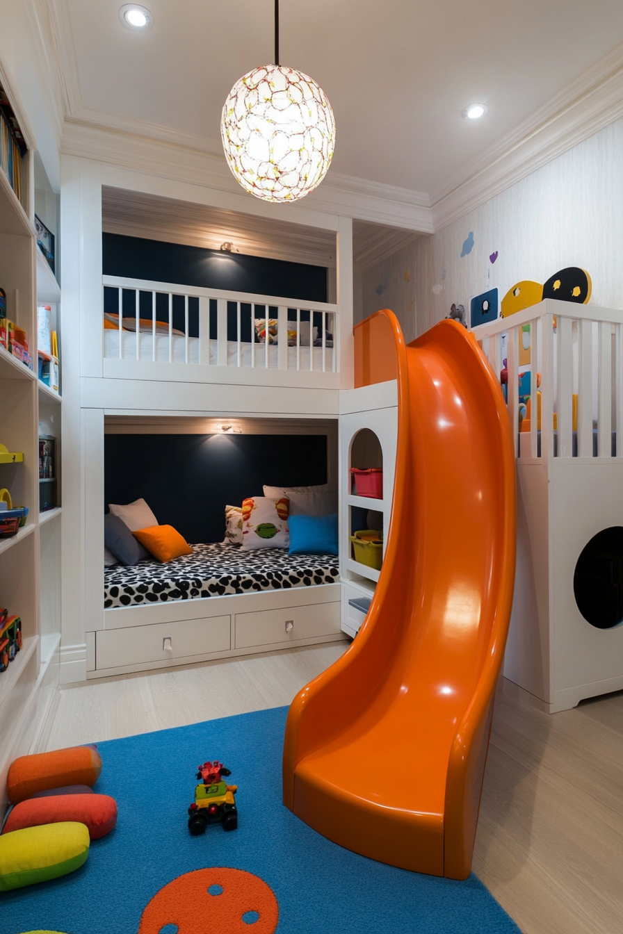 Close-up of a slide integrated into a bunk bed
