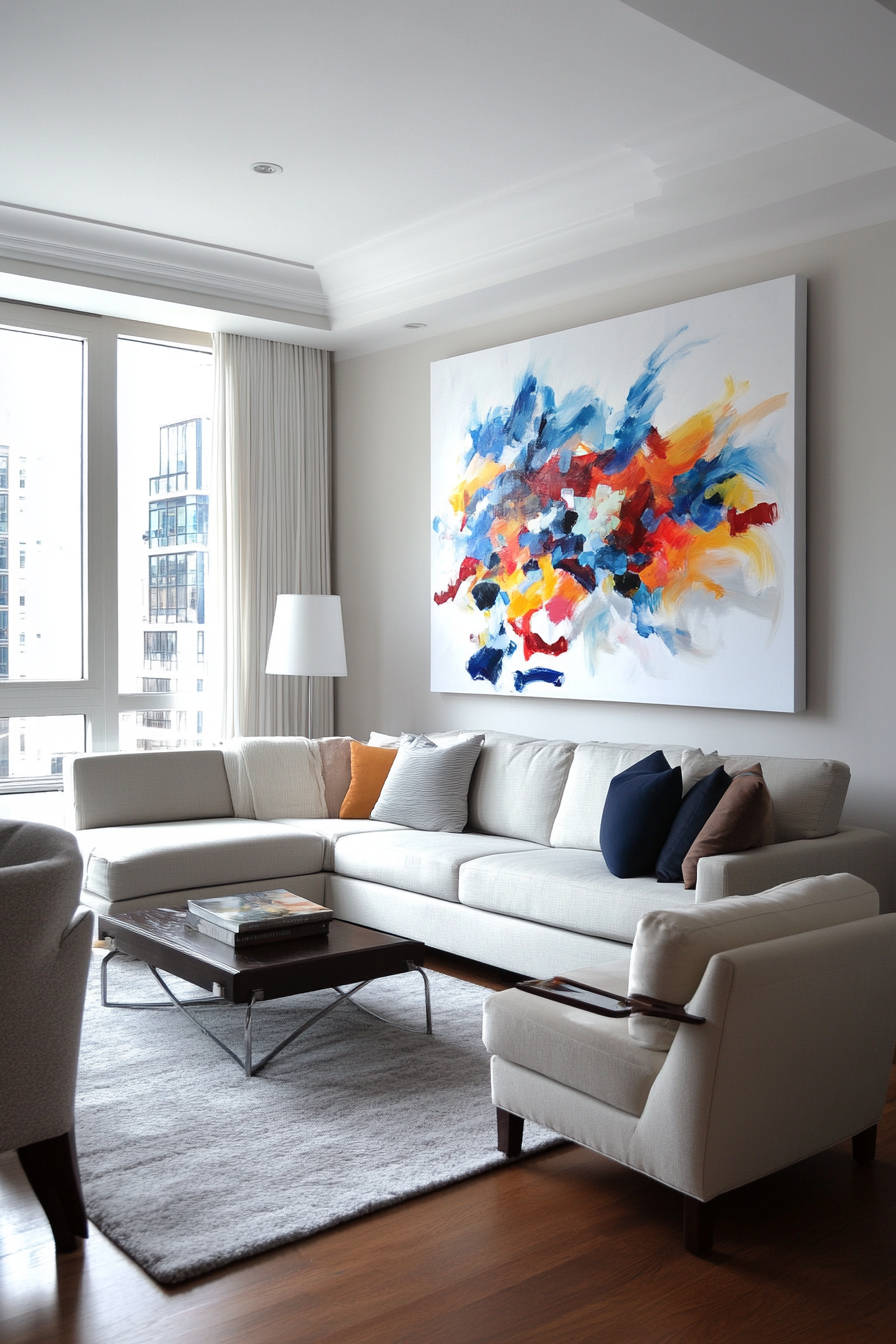 Large abstract art in retro-inspired room