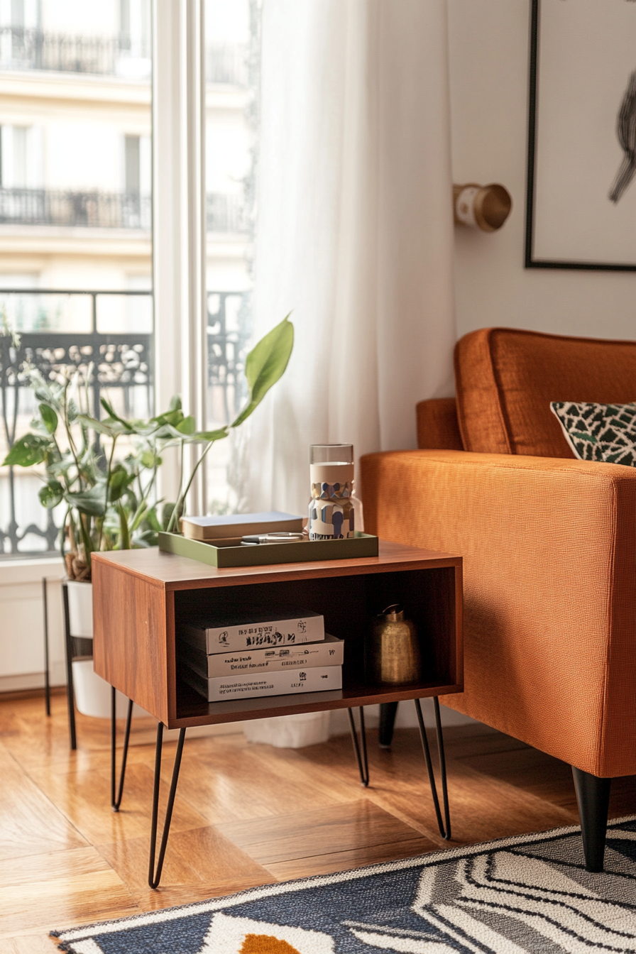 Stylish hairpin leg table in retro room