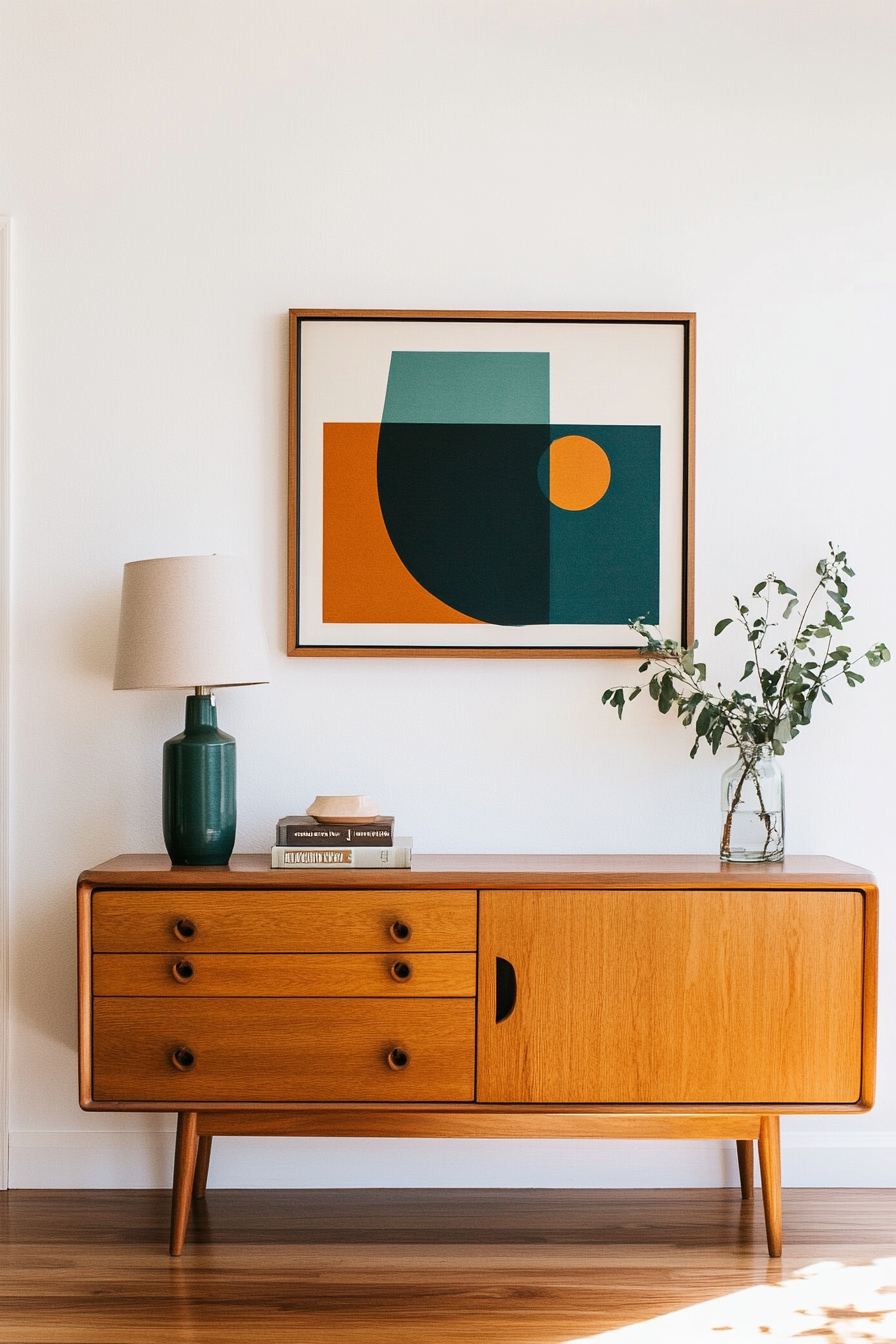 Gallery wall with geometric mid-century modern art