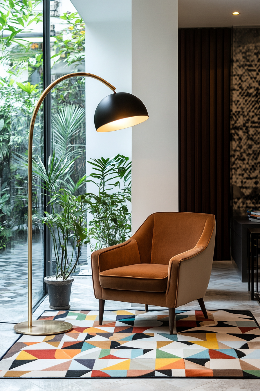 Atomic-inspired floor lamp in retro living room