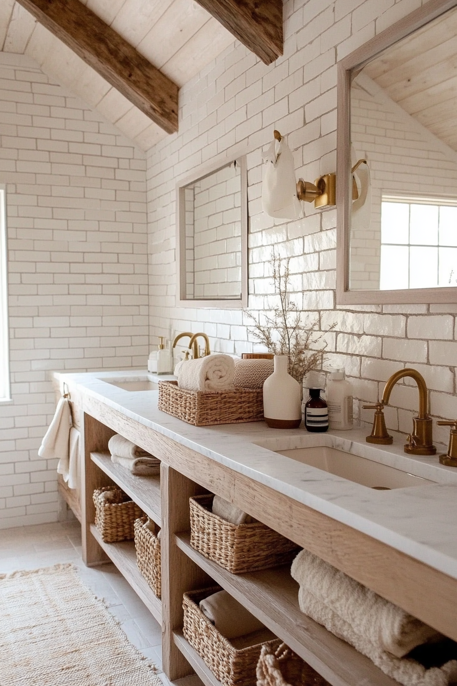 Whitewashed brick tiles for a rustic farmhouse bathroom