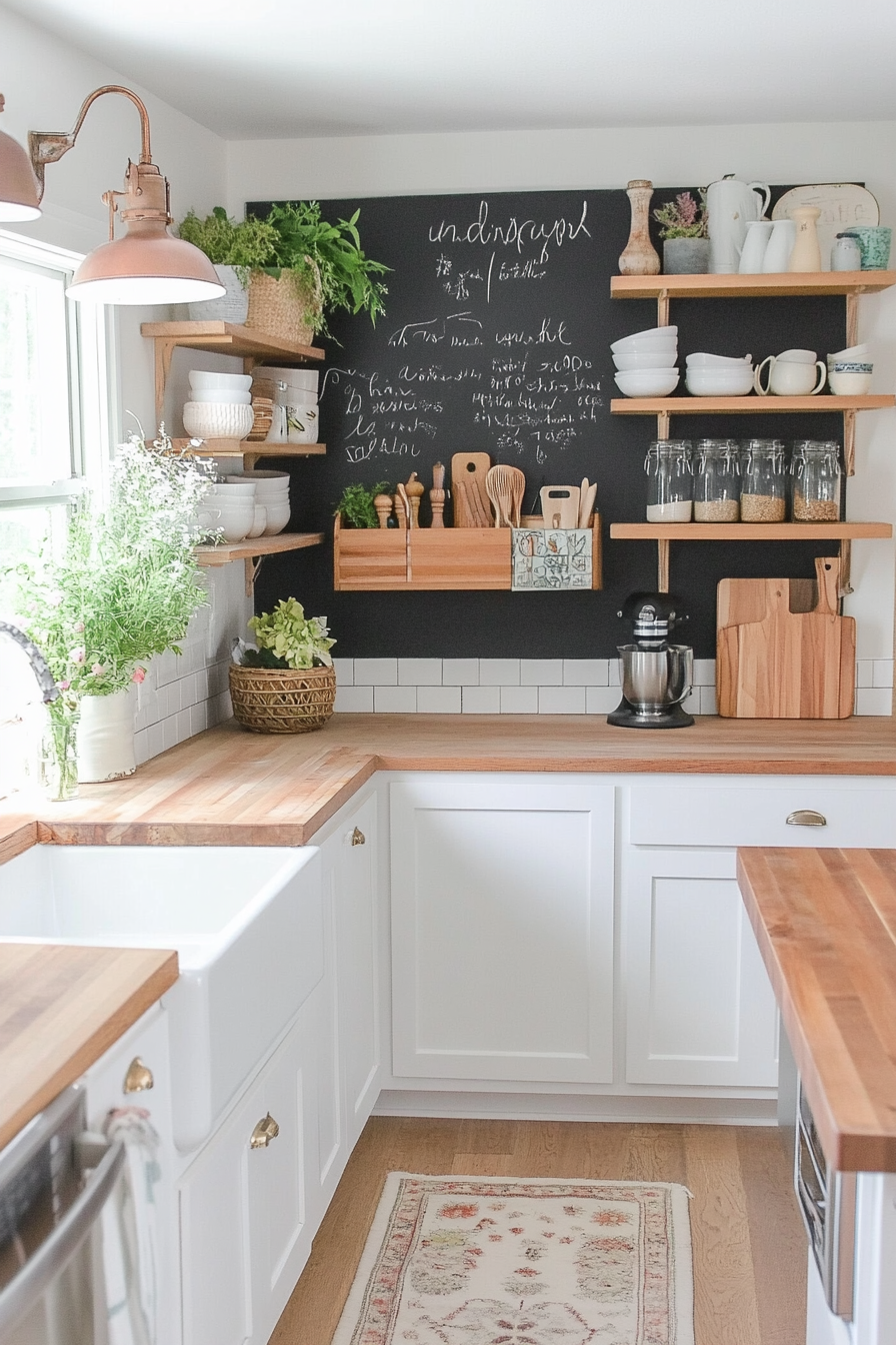Chalkboard paint backsplash with playful chalk notes