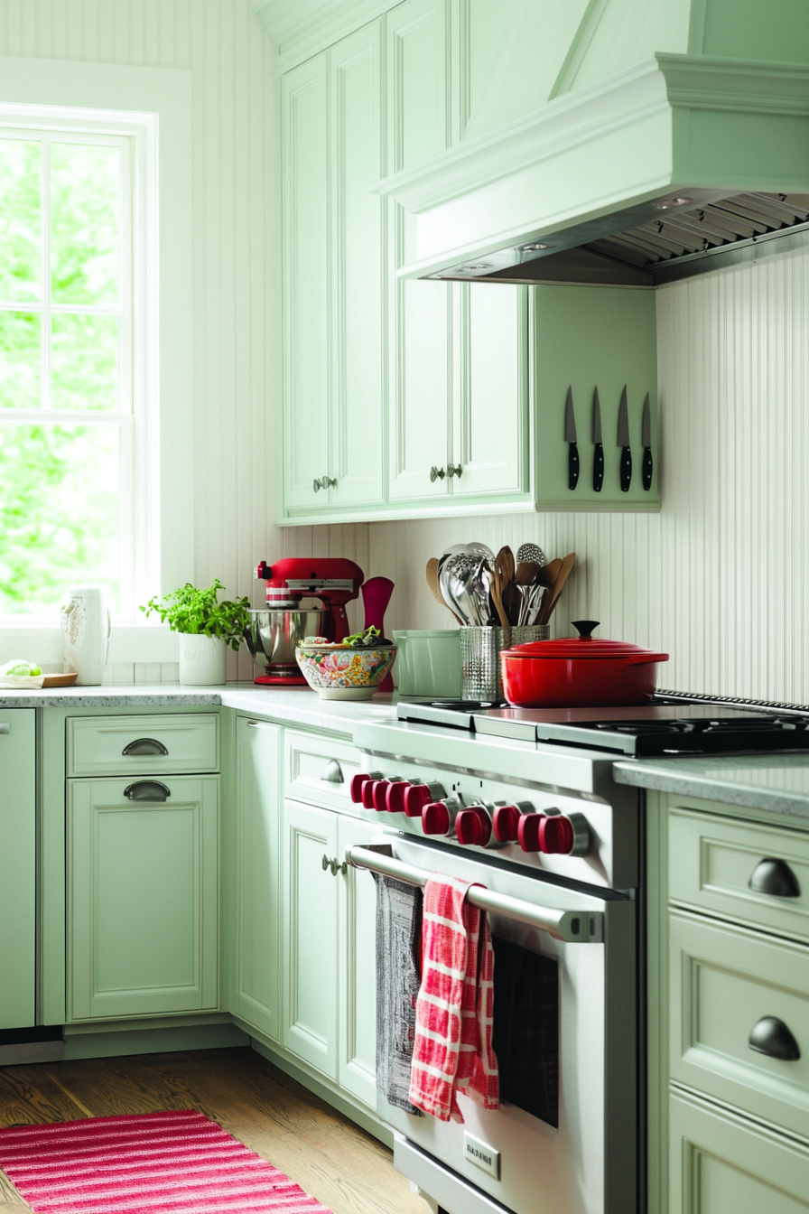Beadboard backsplash with decorative hooks and towels