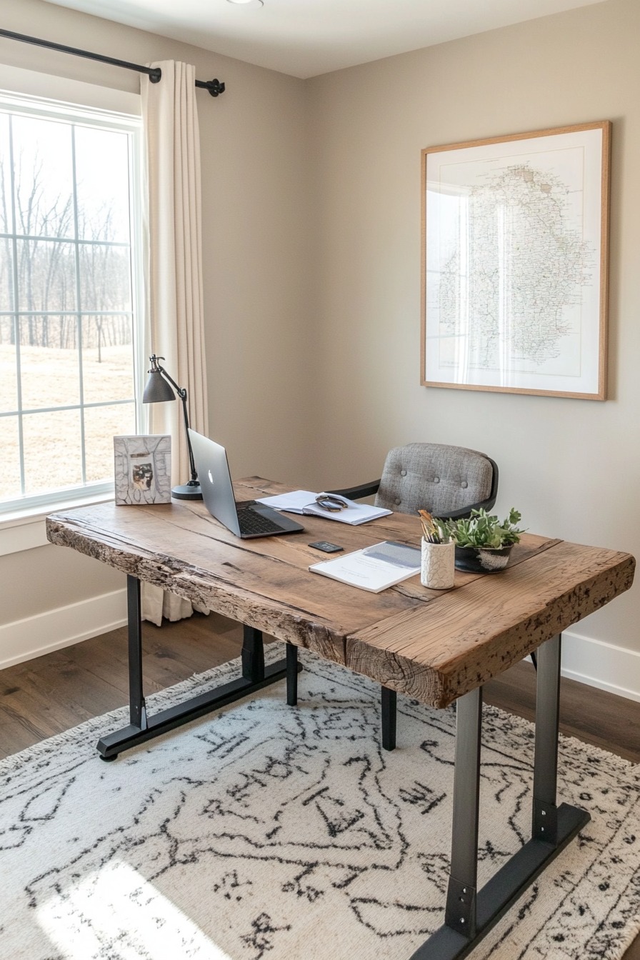 Rustic reclaimed wood desk with sturdy metal legs